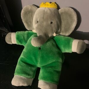 Gund Babar Elephant Hand Puppet Plush Stuffed Toy Green Vintage 1988 11 Inches